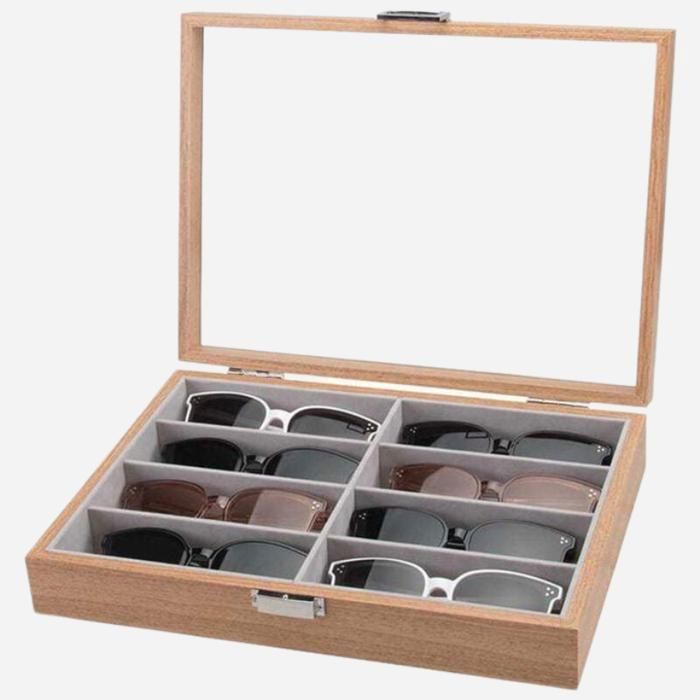 VETCHINOS Boite à lunette en bois, presentoir et rangement de lunettes, 8 compartiments