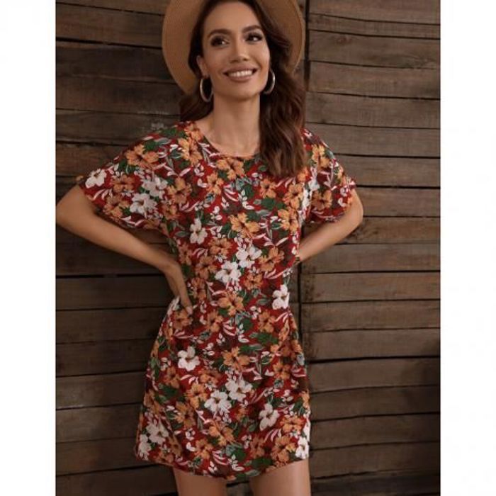 Robe tunique à imprimé floral sur l'ensemble