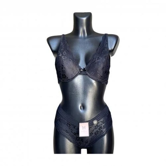 Ensemble lingerie en dentelle rembourrée - Noir - Bonnet B - Confortable - Léger - Ajustable