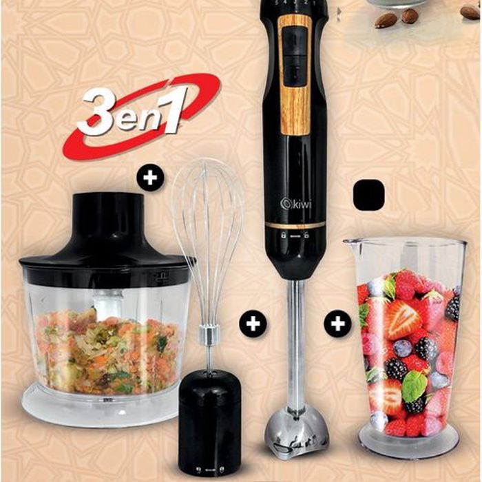 Kiwi Pack Mixeur Plongeant 3 en 1 Foue Plus Hachoir et Plongeant 500W