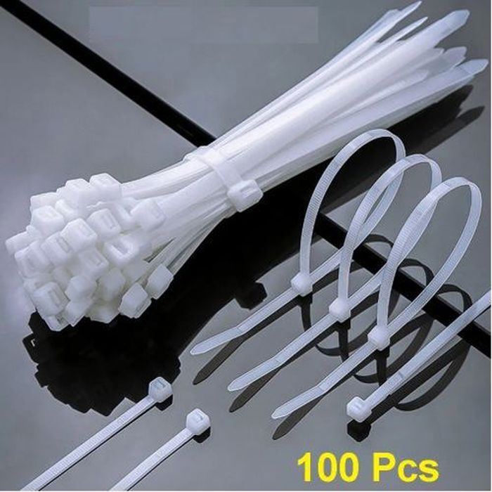 100Pcs Collier Anneau Serrage Autobloquant (7.6x200mm) Attache Câble Nylon TIE