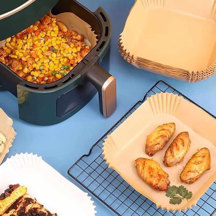 Lot de 200 Pcs Papier Cuisson Pour Air Fryer Prédécoupé en Forme Carrée 20Cm