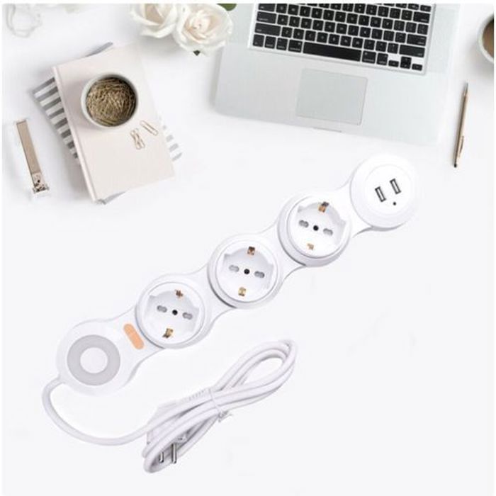 AERON Multiprise flexible 3 ports avec interrupteur + 2 ports USB charge rapide