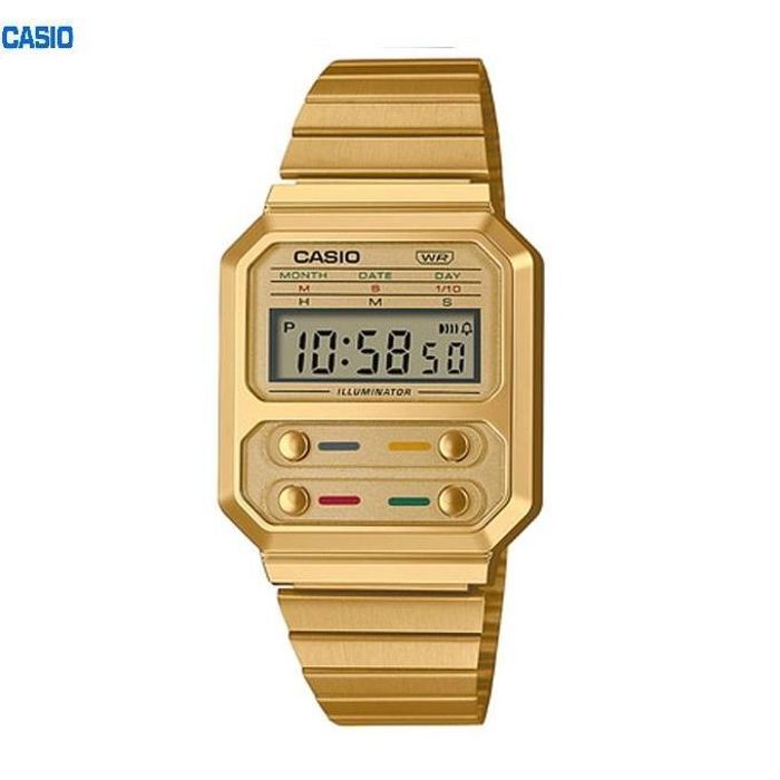 Casio Montre Digital Femme homme avec bracelet en métal plaqué or auto-ajustable-A100weg-9adf