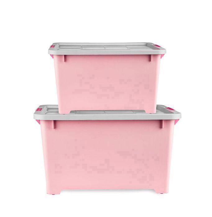 ATLAS PLASTIC'S - Pack 2 Smartbox  40L et 60L  Avec Roues - Rose couvercle Blanc