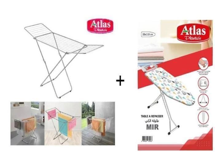 Pack Etendoir Métallique KEBRATA + Table à Repasser  - Motif Aléatoire