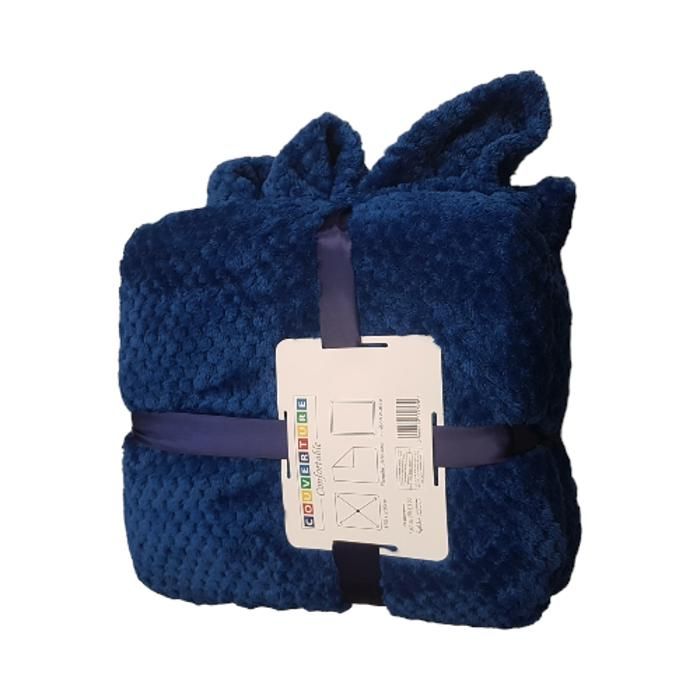 COUVERTURE FLANNEL BLEU MARINE POLYSTER 180*200