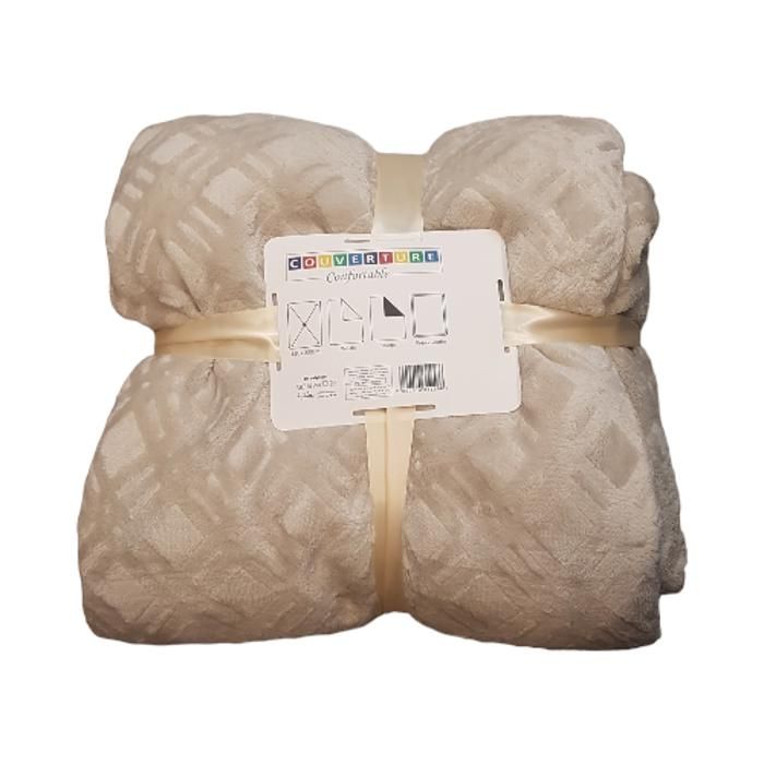 COUVERTURE FLANNEL BEIGE CLAIR POLYSTER 180*220