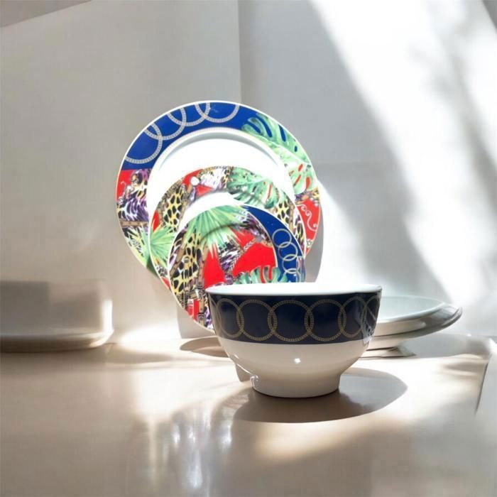 Service de table 24 pcs - AYA HOME - Porcelaine - Bleu et blanc - Haute qualité - Chic