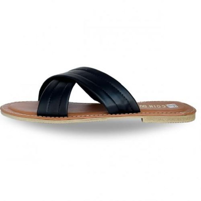 Sandales à brides croisées - MARQUE - Modèle - Noir - Confort ultime - Semelle plate
