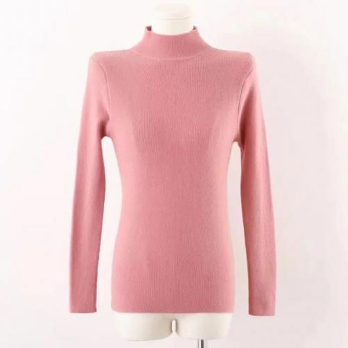 Pull-over rayé à demi-col roulé - Apohaz - Rose - Manches longues - Taille S/M/L - Femme