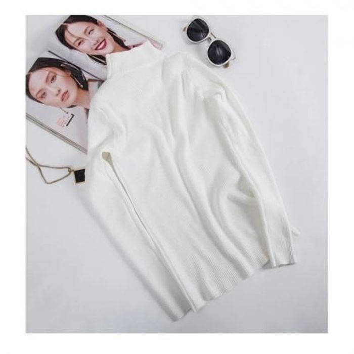 Tricot à demi-col roulé femmes, pull-over à manches longues rayées, Blanc