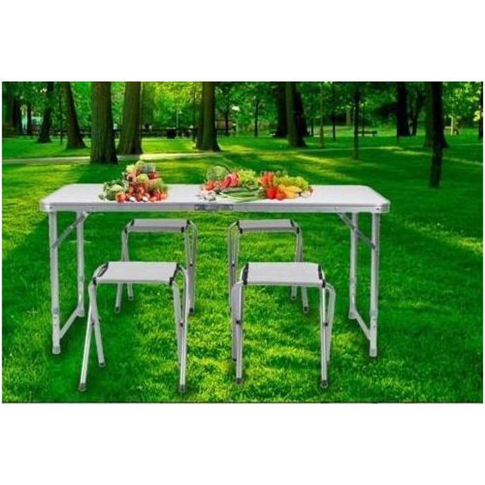 Table pliable Pour jardin Voyage au Camping avec 4 chaises pliantes en MDF
