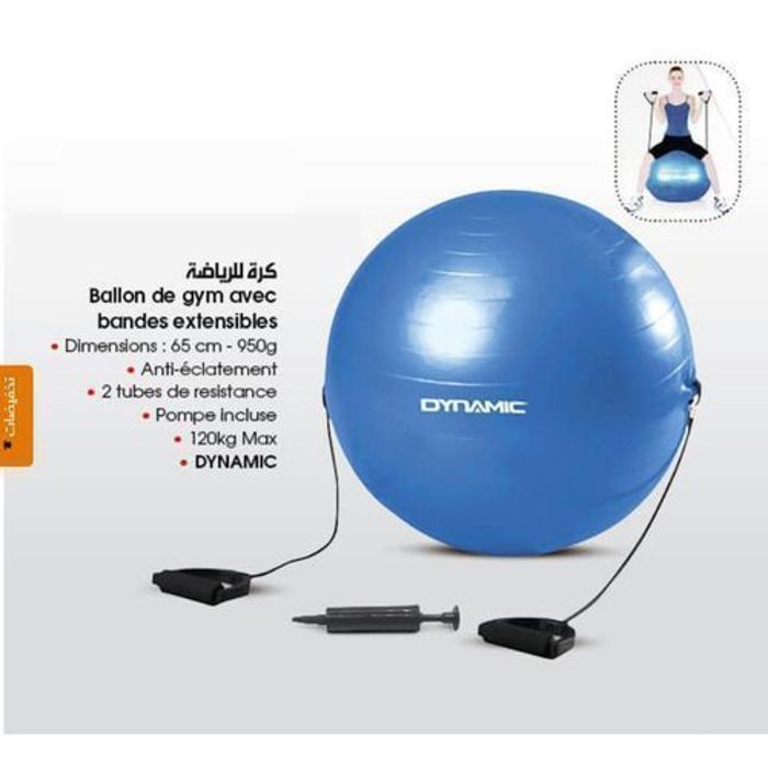 Dynamic ballon de gym anti éclatement 65 cm avec pomp plus bandes extensibles