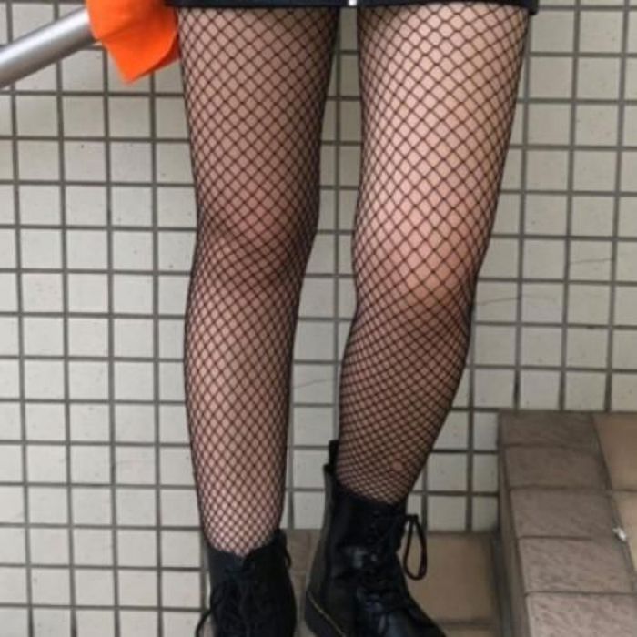 Bas résille - Bonneterie - Noir - Femme - Long - Maille Nylon