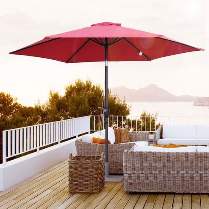 Parasol d'extérieur D2.7M Parapluie de patio avec bouton inclinable Pour terrasse, patio et piscine