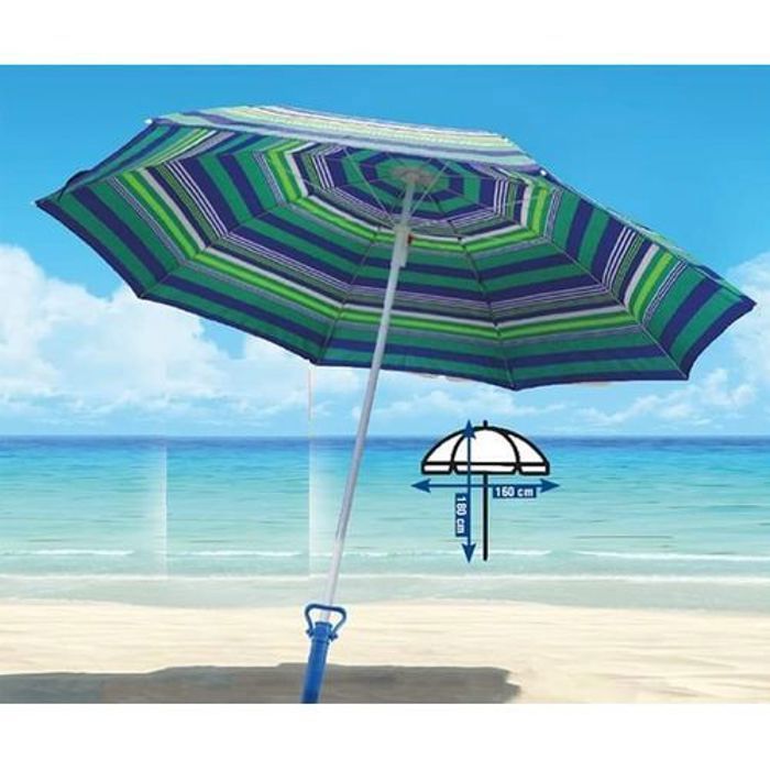 Parasol de plage - Multicolore - 1.80 M - Anti UV - Pliant - Mât droit