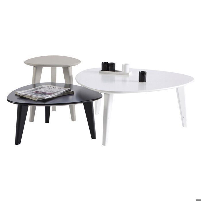 STONE Set 3 Tables Basses -  35 x 80 x 80 cm - Noir, Blanc, Gris