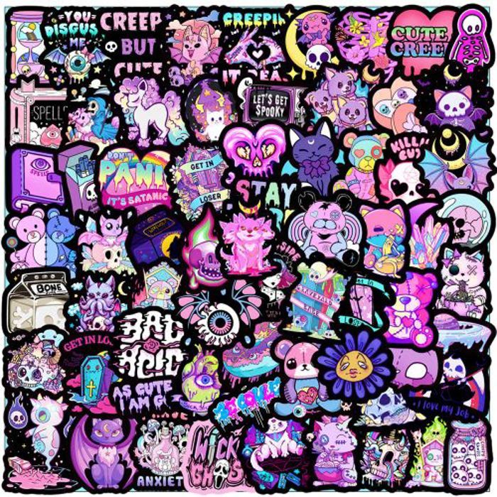 Stickers 50Pcs Cute Gothic Horror Stickers Halloween Imp Skull Cartoon Aesthetic