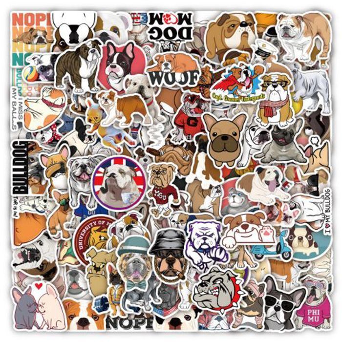 Stickers 50Pcs pcs Cute Animals Dogs Stickers Bulldog Waterproof Decals Graffit