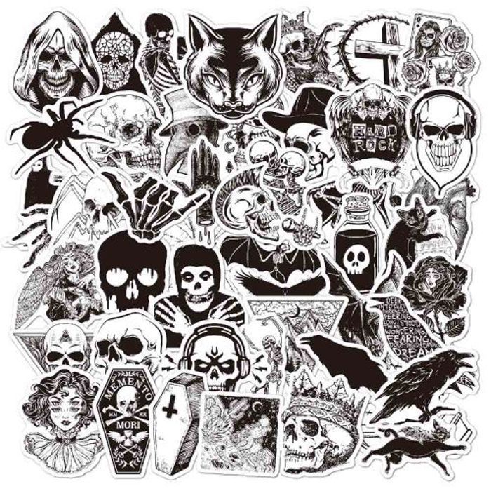 Stickers 50Pcs Gothic Black and White Graffiti Stickers