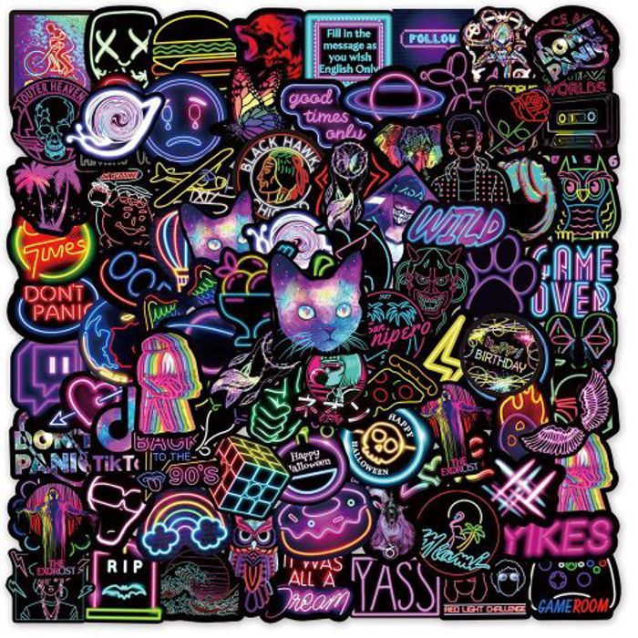 Stickers 50Pcs Waterproof Neon Cartoon Graffiti Stickers for Kids