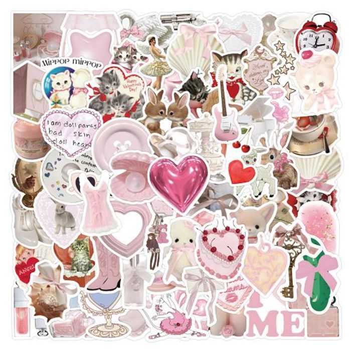 Stickers 50Pcs Kawaii Pink Coquette Cartoon Stickers