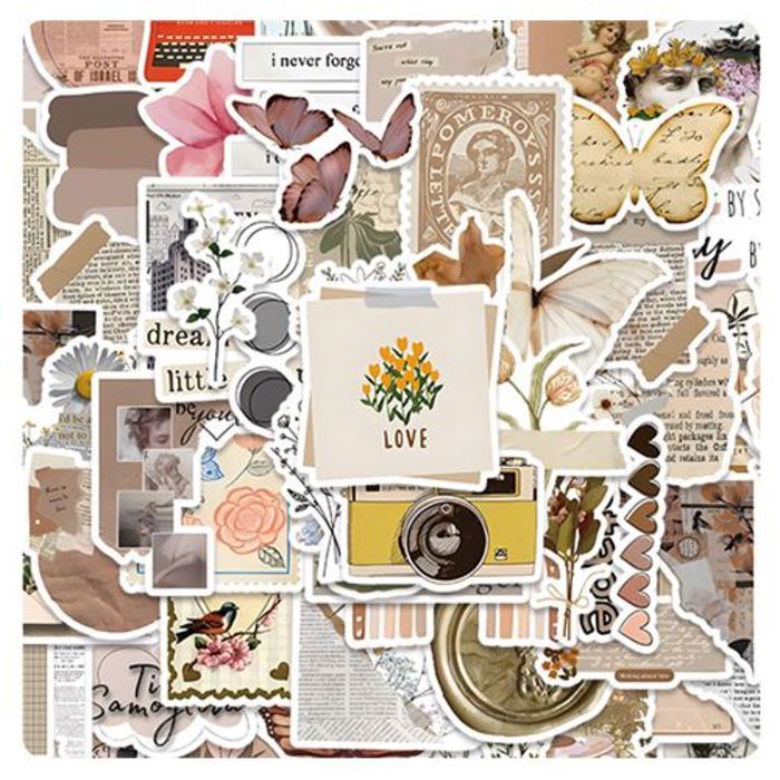Stickers 50Pcs /120ins Vintage Cartoon Aesthetic Style Decorative Stickers Scrap