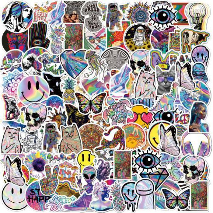 Stickers 50Pcs VSCO Holographic Laser Cartoon Aesthetic Stickers Graffiti Skateb