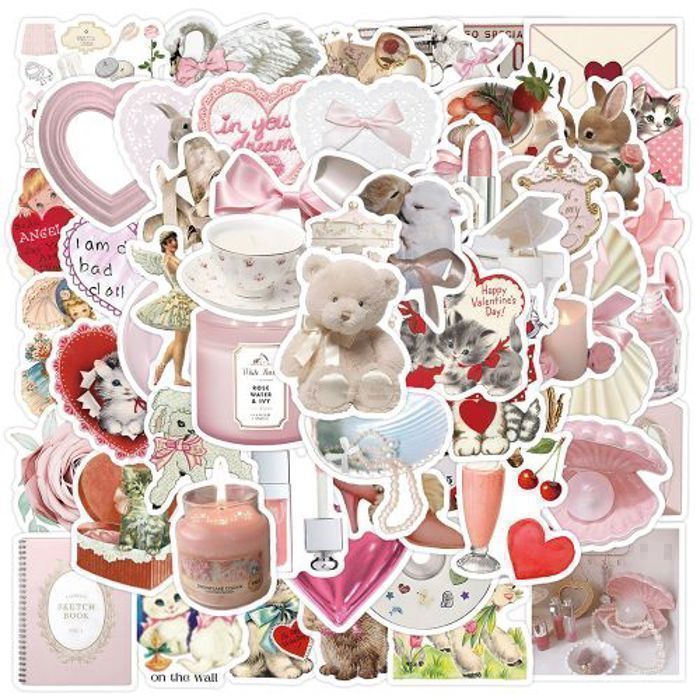 Stickers 50Pcs Cute Cartoon Pink Coquette Stickers
