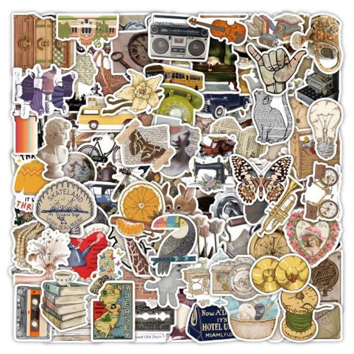 Stickers 50Pcs Vintage Cartoon Aesthetic Stickers Waterproof Retro Decoration De