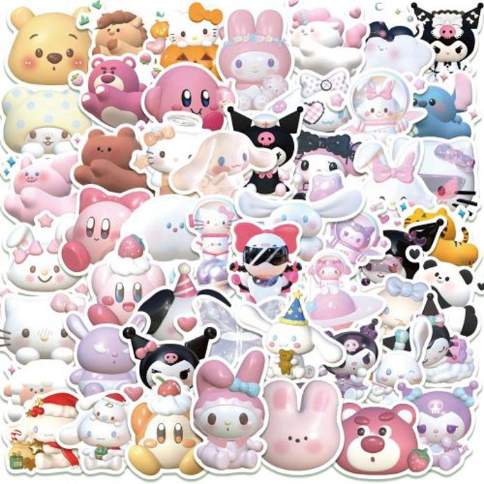 Stickers 50Pcs Cute Sanrio Stickers Kuromi Hello Kitty Cartoon Anime Decals DIY