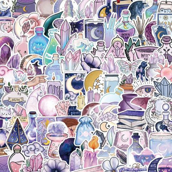Stickers 50Pcs Cute Magic Witch Moon Gothic Stickers Art Aesthetic Cartoon Decal