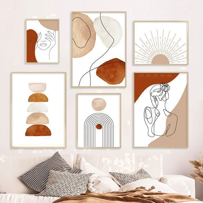 Decoration 6 Poster Abstract Geometric Rainbow Body Line Watercolor Boho Painting