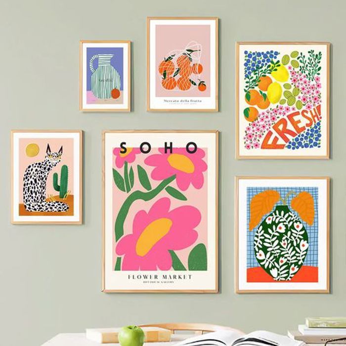 Decoration 6 Poster Colorful Cat Cactus Lemon Orange Vase