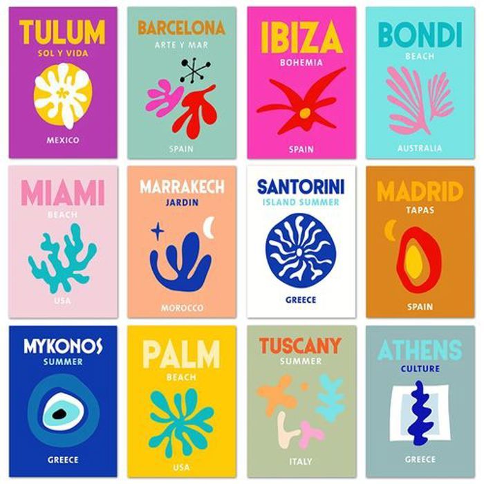 Poster Décoration Murale - OUTFITS AND MORE - Ibiza Mykonos Tulum - 21x15cm - Waterproof - Multicolore