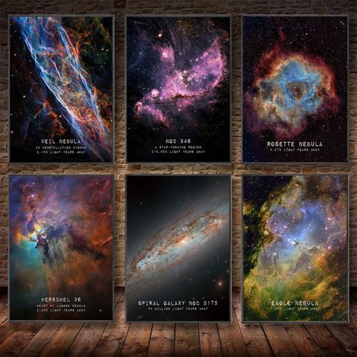Decoration 6 Poster Universe Space Veil Rosette Nebula Black Hole Galaxy Painting Moder