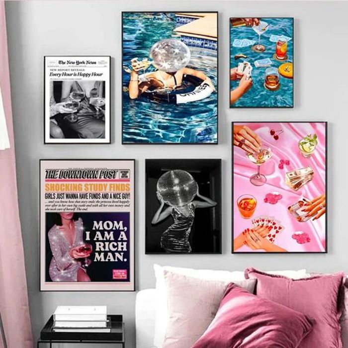Decoration 6 Poster Trendy Disco Ball Cocktail Champagne s Vintage Cards Magazine Paint
