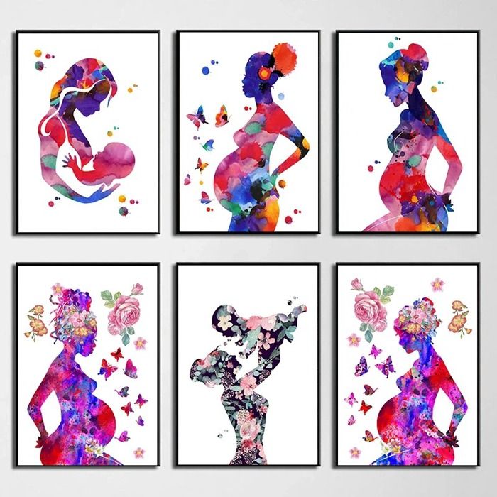 Decoration 6 Poster Mother&Child Painting Medical Print Pregnant Woman Fetal Watercolor