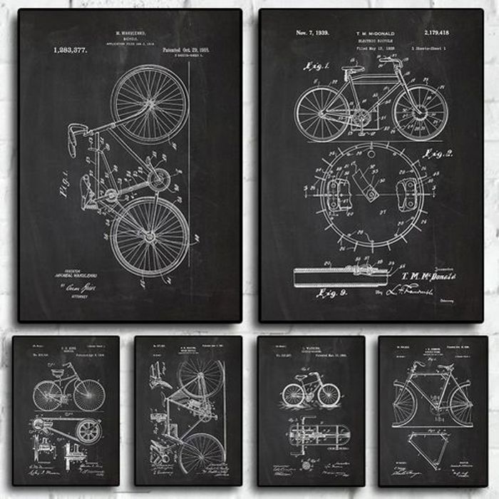 Decoration 6 Poster Sports Bicycle Blueprints Vintage Mechanical Enthusiast