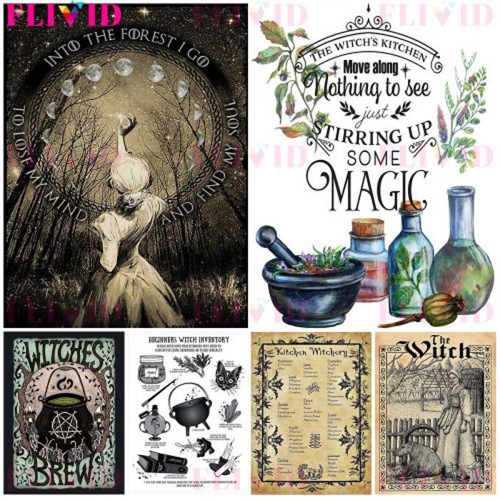 Decoration 3 Poster Vintage Witch Runes Wizard Magic Nordic Kitchen Witchery