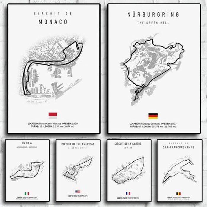 Decoration 6 Poster Formula 1 Imola Monaco Track Circuit Painting F1