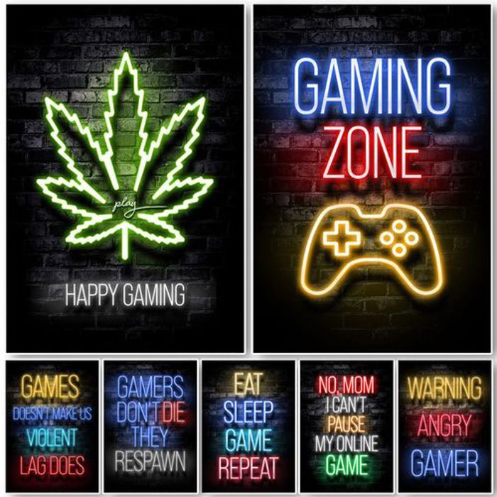 Poster Décoration Murale - OUTFITS AND MORE - Gaming Neon - 21x15cm - Waterproof - Multicolore