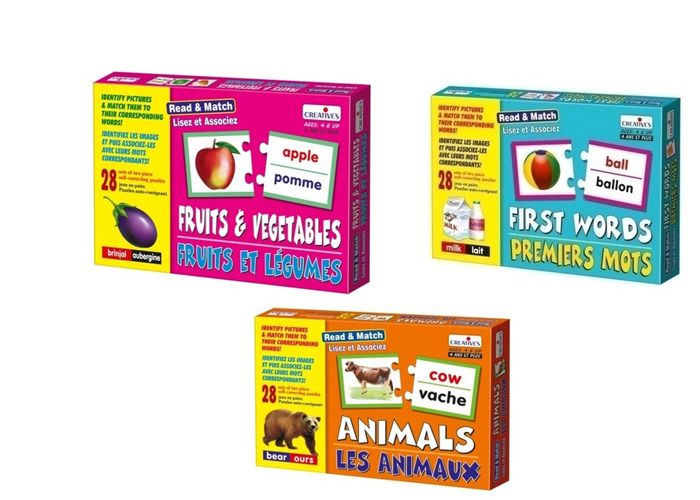 Pack de 3 Jeux éducatifs : Lisez et Associez- Fruits Et Legumes - Premiers Mots - Les Animaux