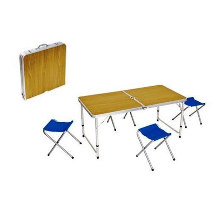Table pliante de camping + 4 chaises (120cm X 60cm X 70cm)