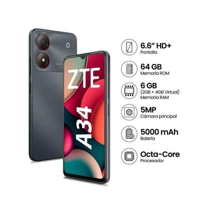 ZTE - SMARTPHONE A34 6,6"  RAM 2+4 Go/64GB - 5MP - Noir