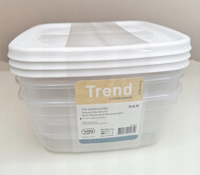 Set de 3 Boites de conservation alimentaire sans BPA 3*0,9 L 15,2 x 15,2 x 10,3 cm - Blanc