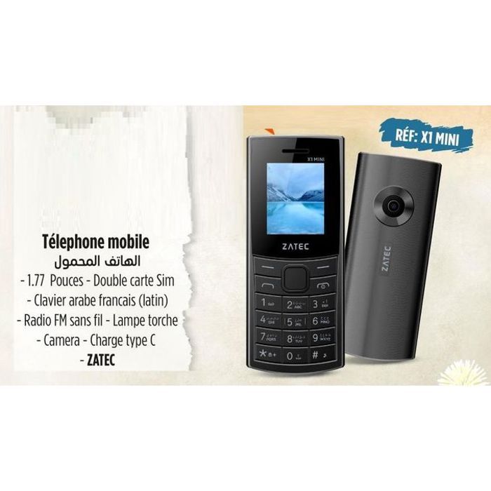 Zatec telephone gsm X1 Mini- 1.77" -Dual sim-Fm -Camera/Vidéo-Torche-MicroSd-Bleutooth