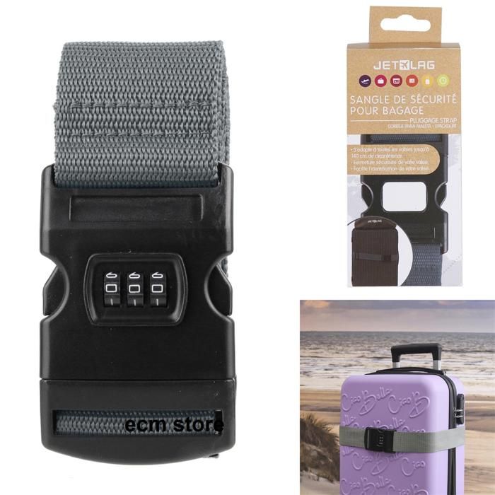 Sangle de sécurité pour bagage - JET LAG - Courroie à bagage - Gris - 1 pc - Adaptable jusqu'à 140 cm