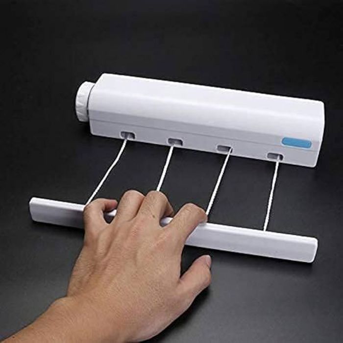 Corde à Linge Rétractable en Plastique Ligne Suspension Murale (5 cordes) 3.75m
